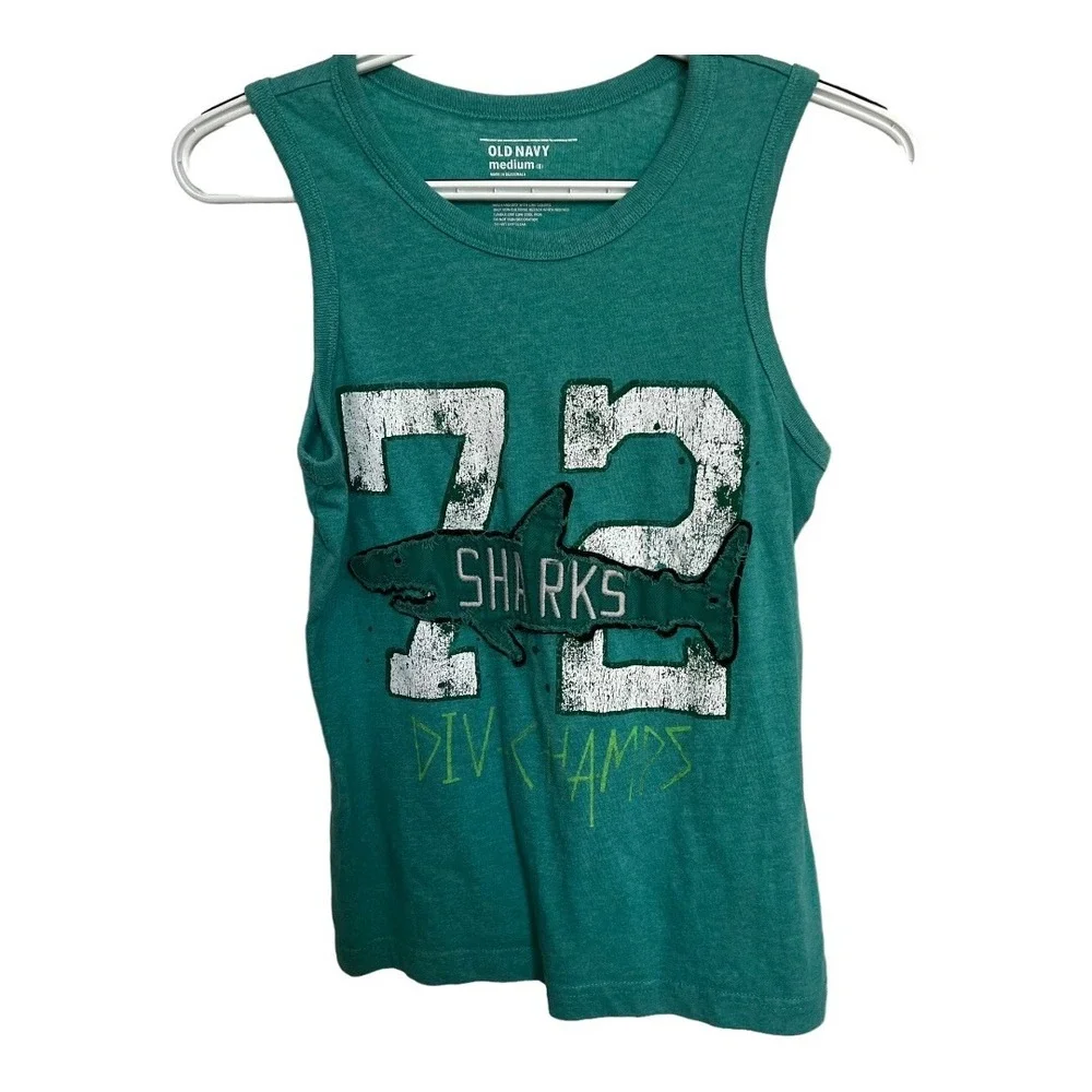Old‎ Navy Sharks Tank Top Medium Green Distressed Cotton Polyester Scoop Neck